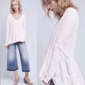 Anthropologie Deletta XS Thea Peplum Knit Long Sleeve Off White